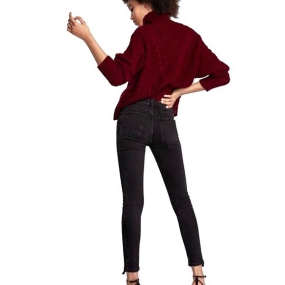 ZARA Skinny Jeans, Black Distressed Ankle Zip, 2 - Picture 2 of 14